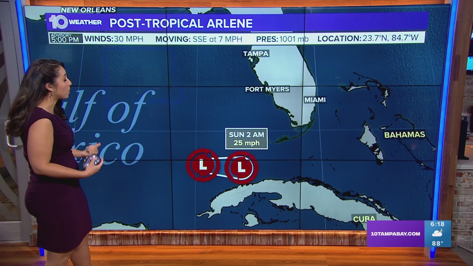 It's forecast that Arlene will weaken into the weekend and degenerate into a remnant low this week.