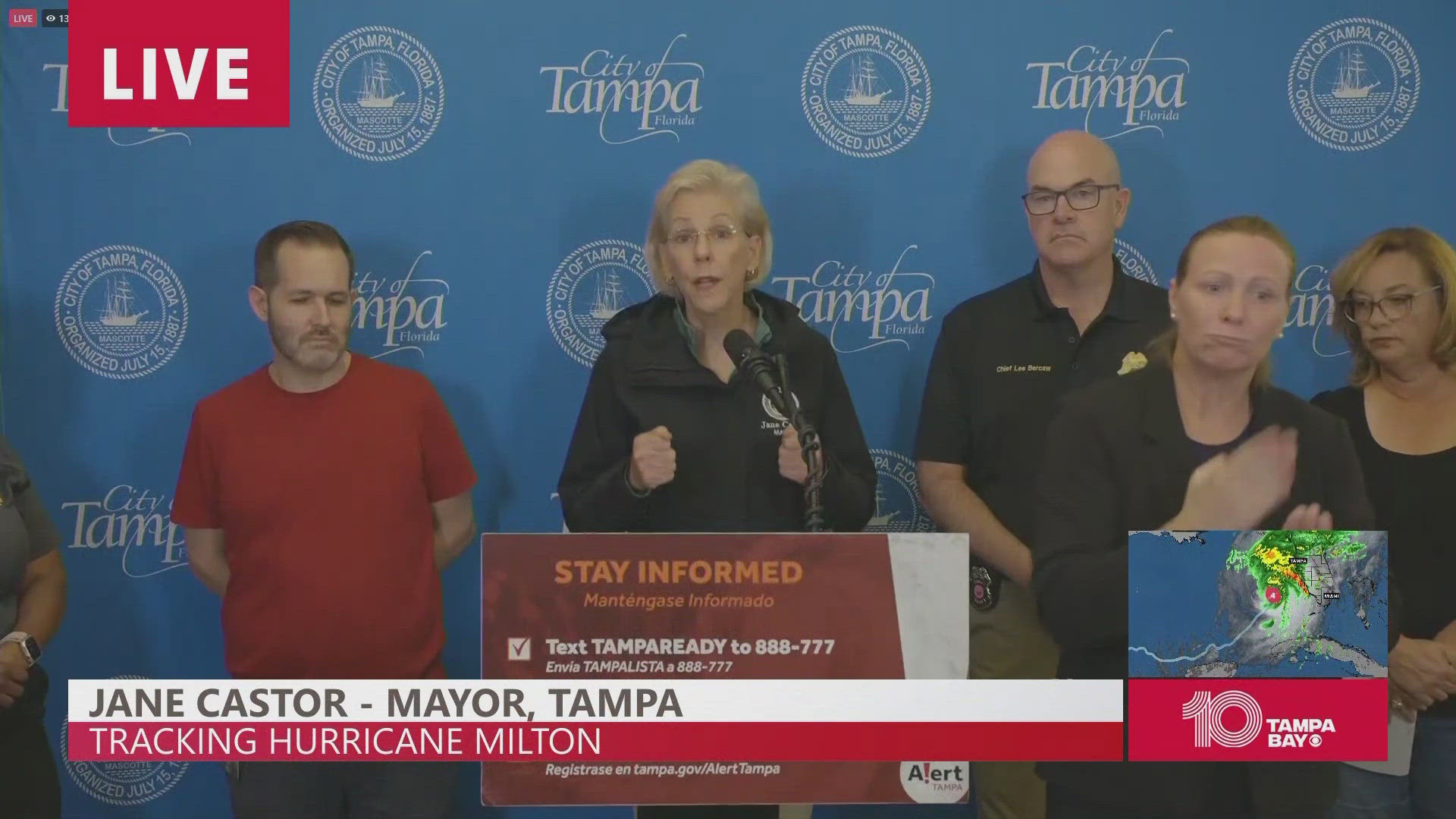 Tampa Mayor Jane Castor provided an update as the storm approached Florida on October 9.