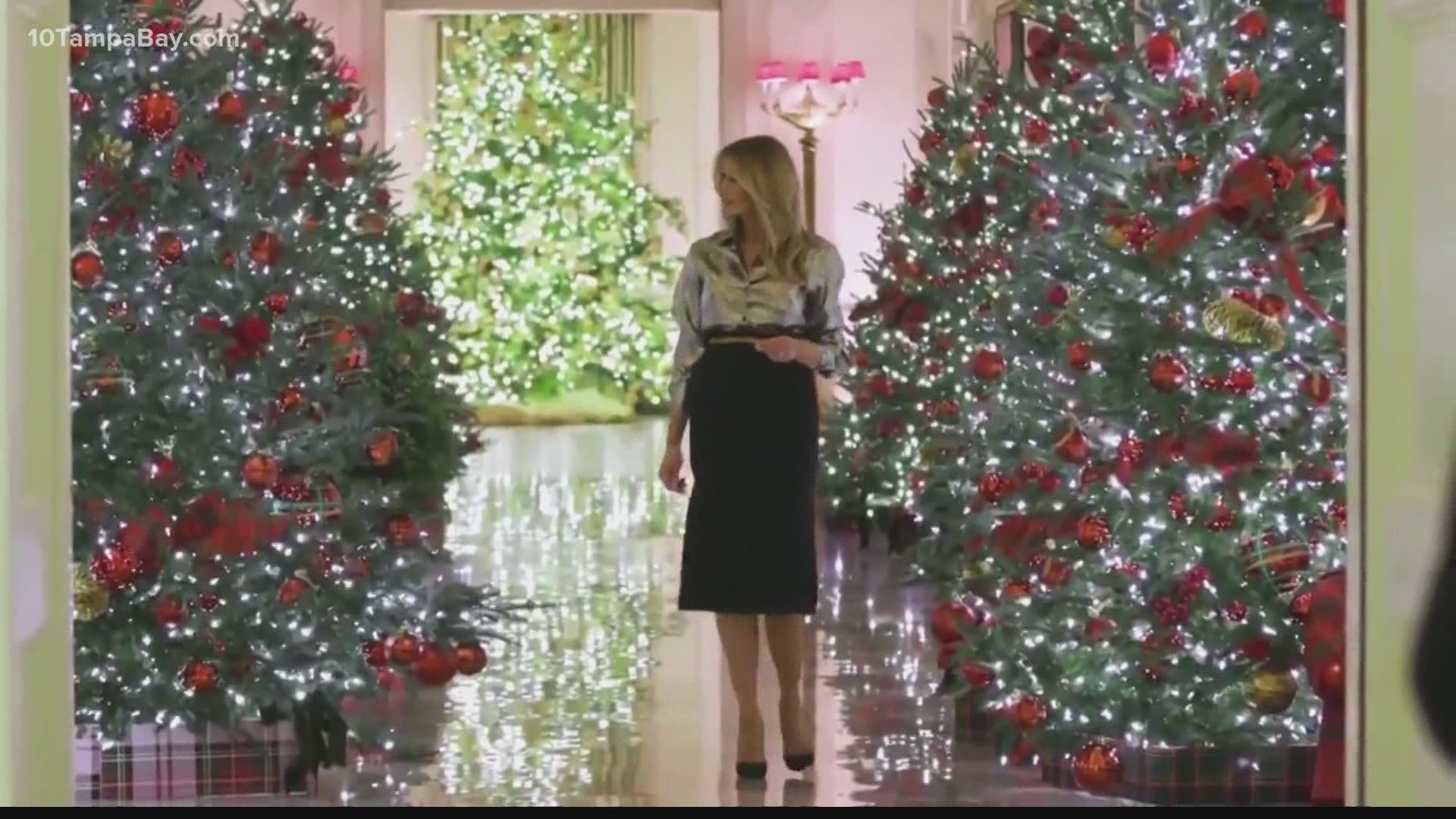 Volunteers helped decorate the White House after Thanksgiving with 62 Christmas trees, 106 wreaths, more than 3,200 strands of lights and 17,000 bows.