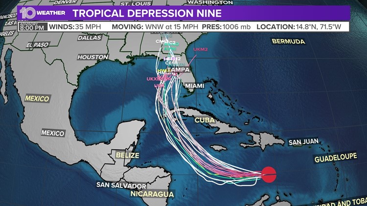 LIVE: Tropical Depression Nine expected to become tropical storm Friday night or Saturday