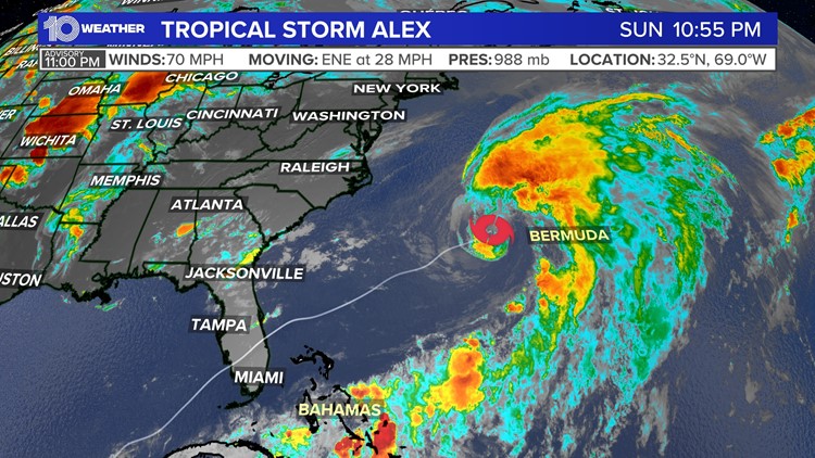 Tropical Storm Alex grows little stronger, continues on path to Bermuda