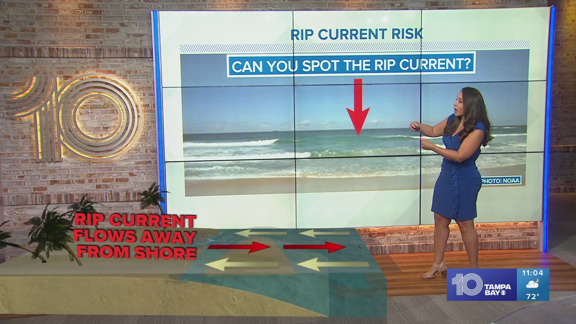 Before you get in the water, check for rip currents at an elevated position that overlooks the beach, such as the parking lot or sand dune.