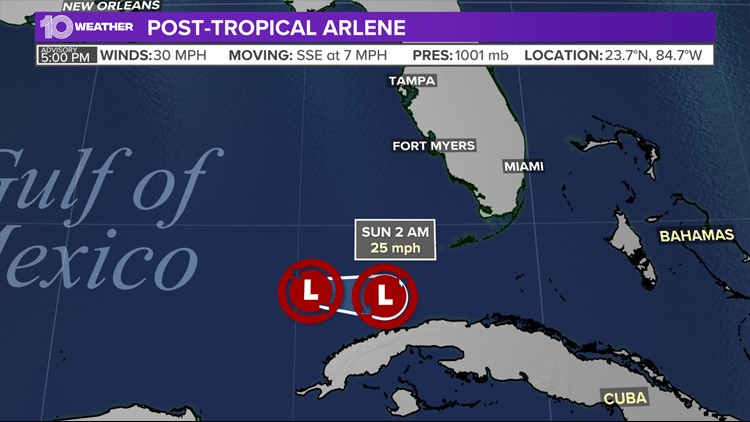 Tropical Storm Arlene downgrades to post-tropical