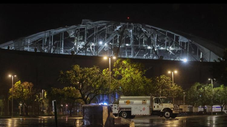 Fiberglass from Tropicana Field's roof ripped off during Milton