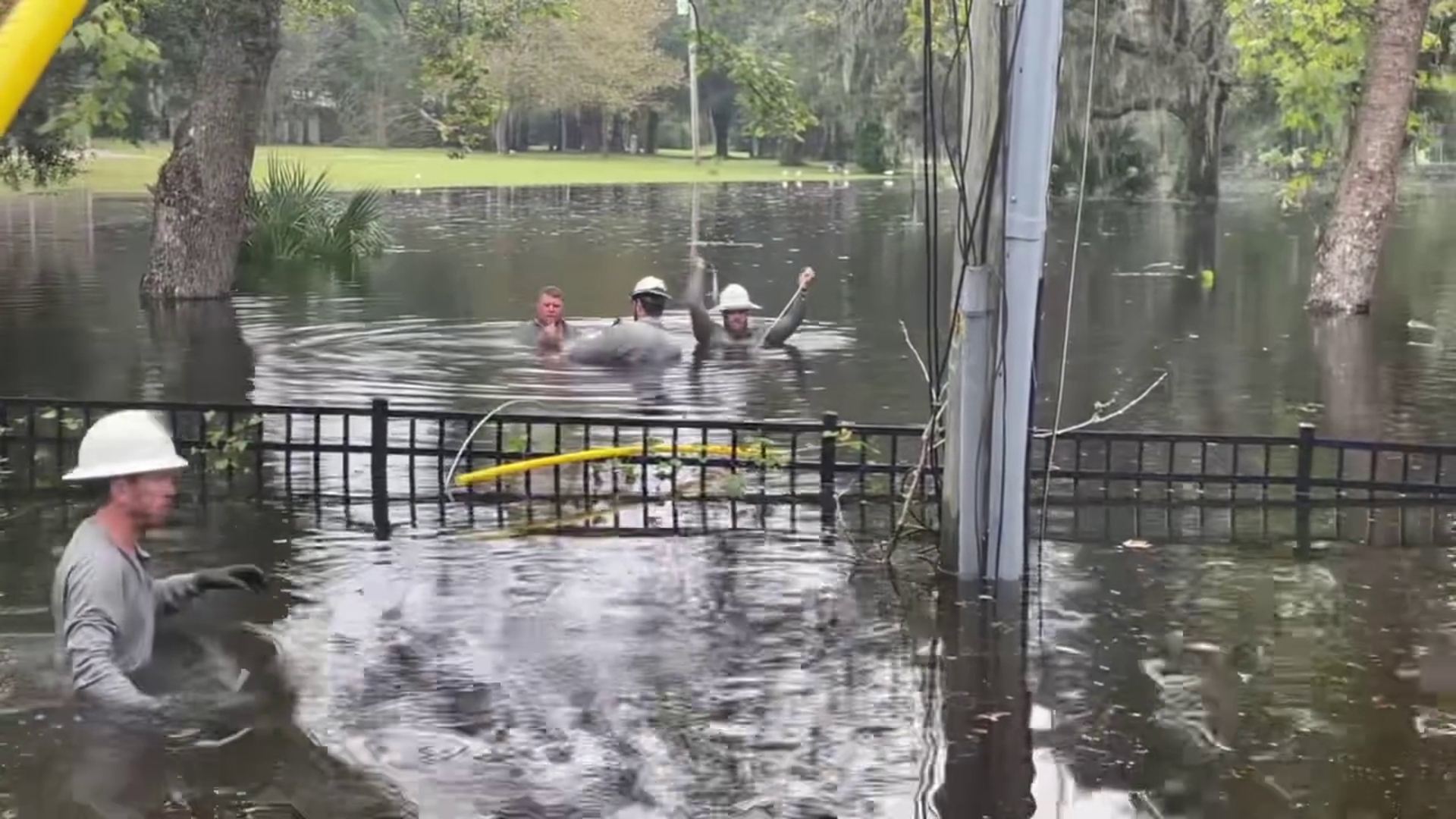 Linemen from Louisiana faced "perilous" conditions as they restored power in flooded water after Hurricane Milton.