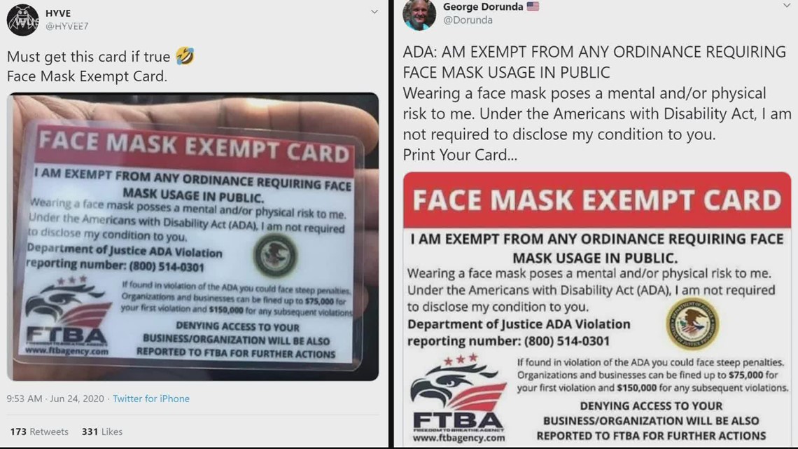 VERIFY No, this 'Face Mask Exempt Card' is not legit