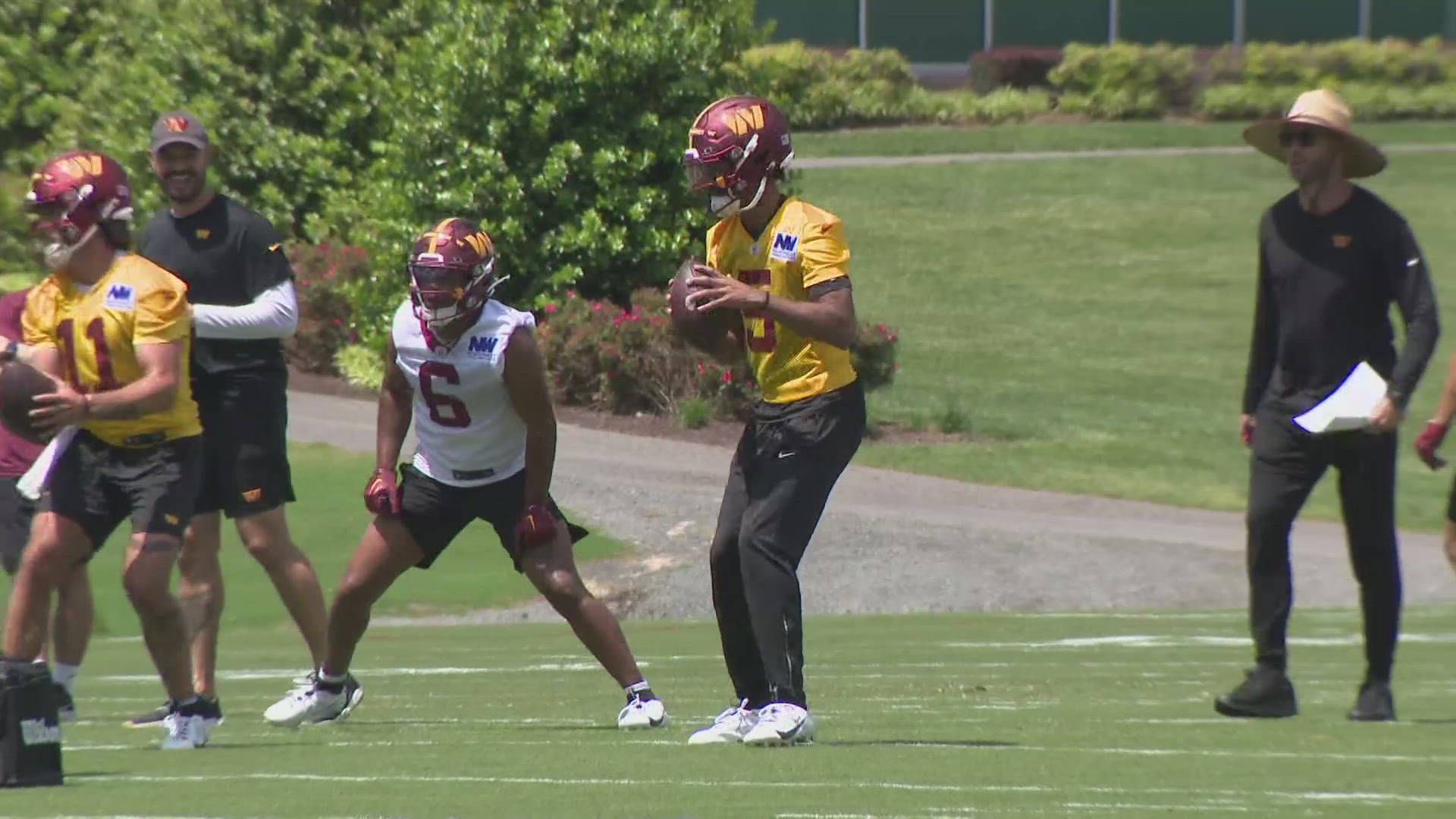 Quarterback Jayden Daniels dons the burgundy and gold for the first time hoping to make his case to start under center.