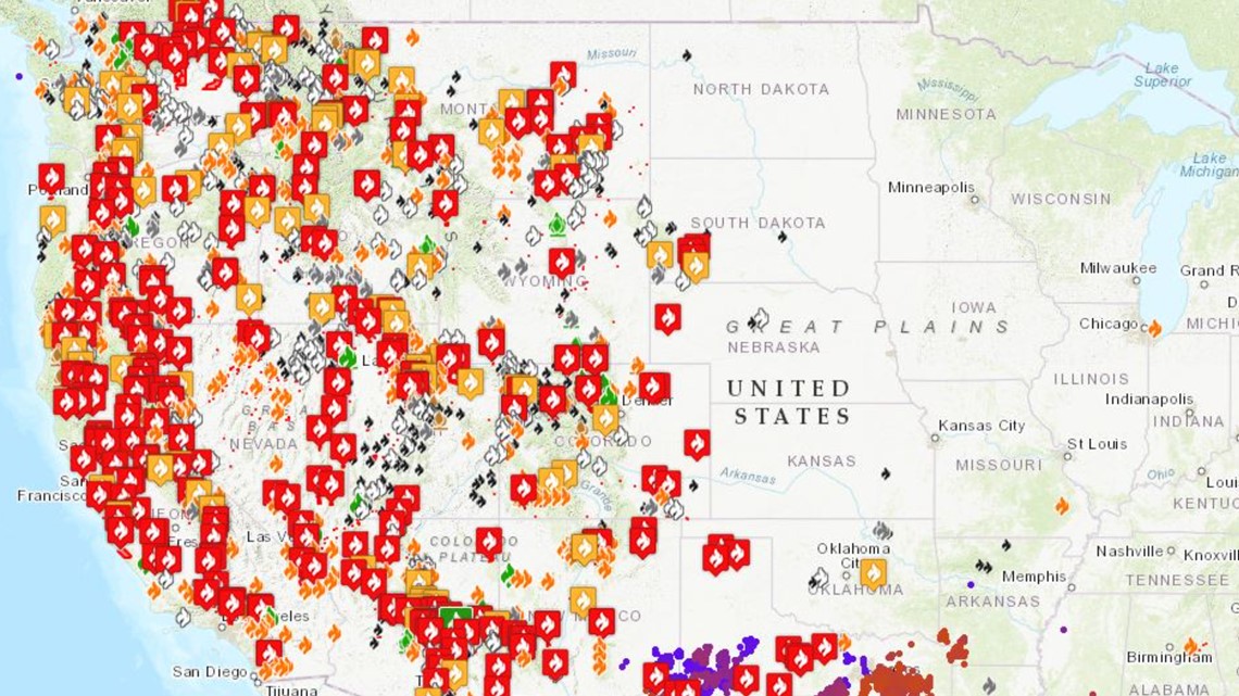 West coast wild fires map, do the wildfires stop in Canada? | weareiowa.com