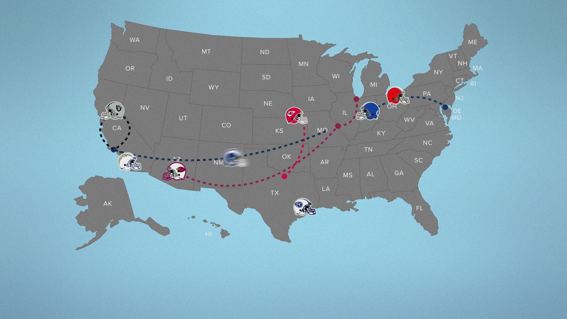 13 pro football teams have moved since 1960. Here's where they went.