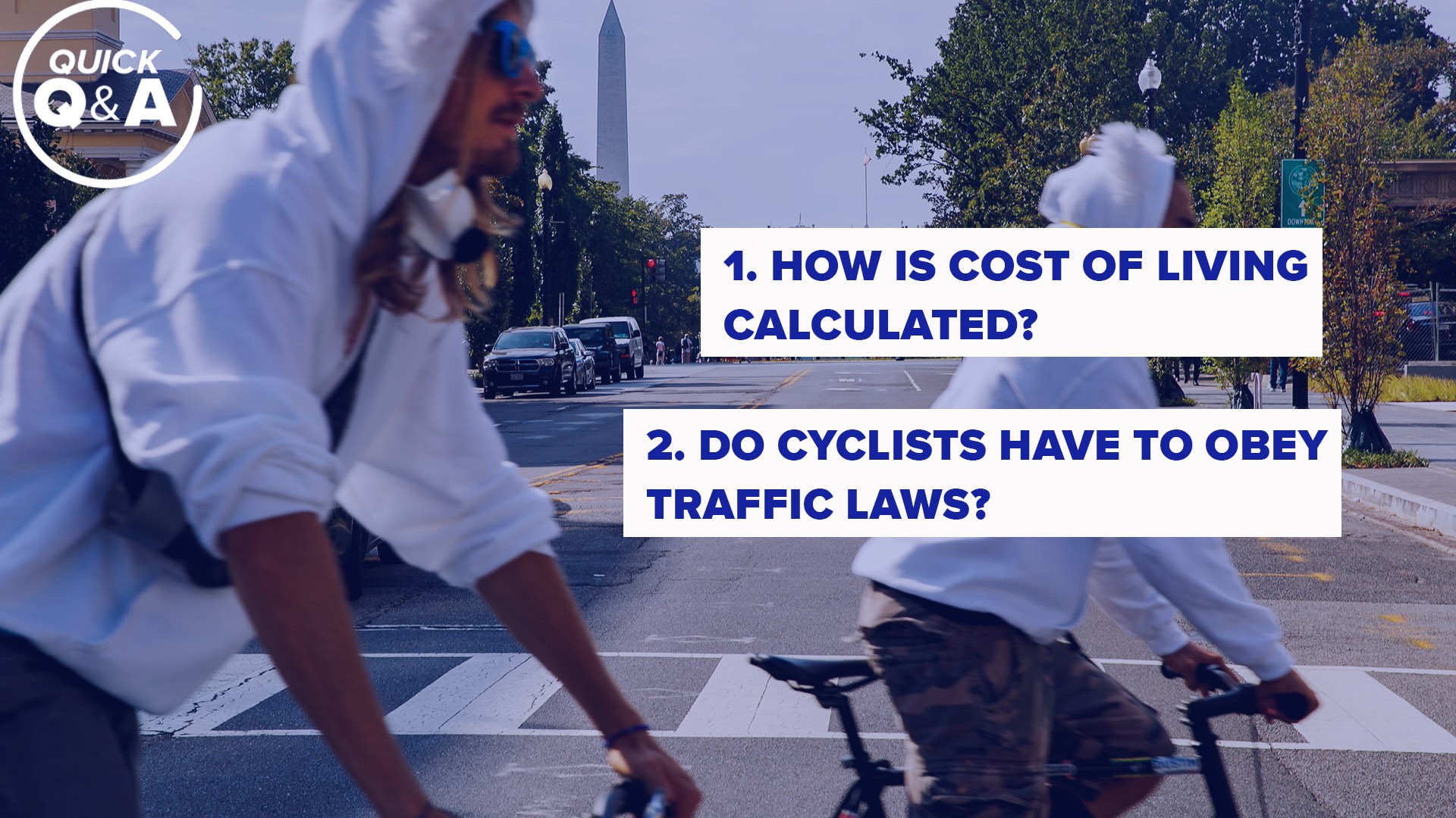 Ever wonder how cost of living is calculated...what about if cyclists have to obey the rules of the road like cars? We've got answers to your questions...quickly!
