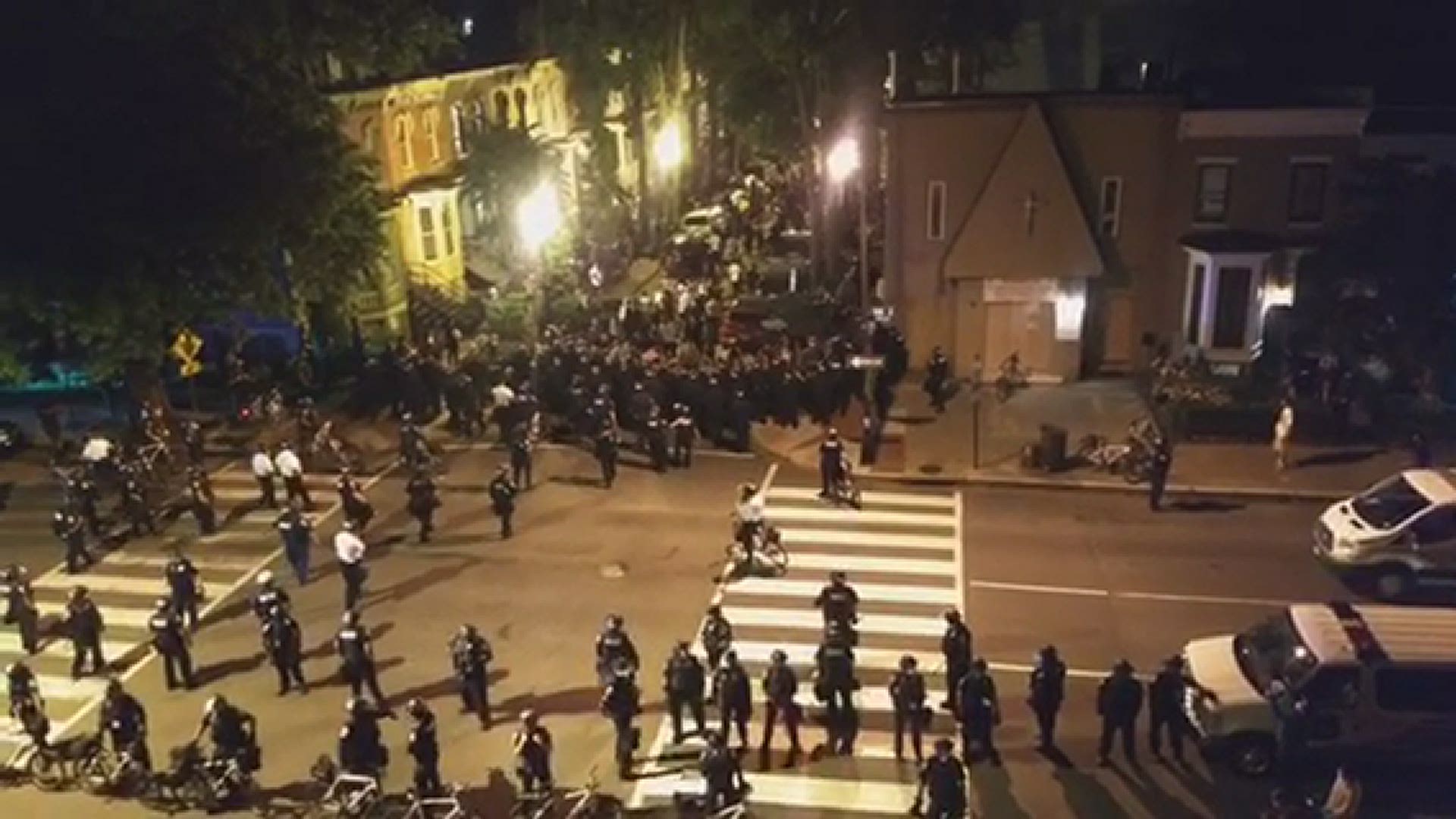 Dozens of arrests were made after police surrounded protesters on Swann Street in DC on June 1. Video provided by Julian Hunt & Lucrecia Laudi, DC architects