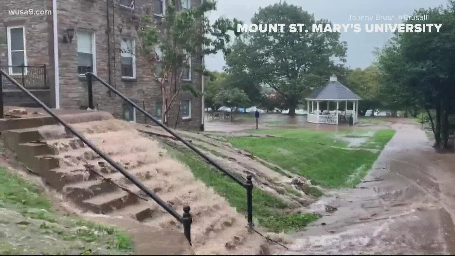 Heavy rains caused major flooding at Mount St. Mary's University.