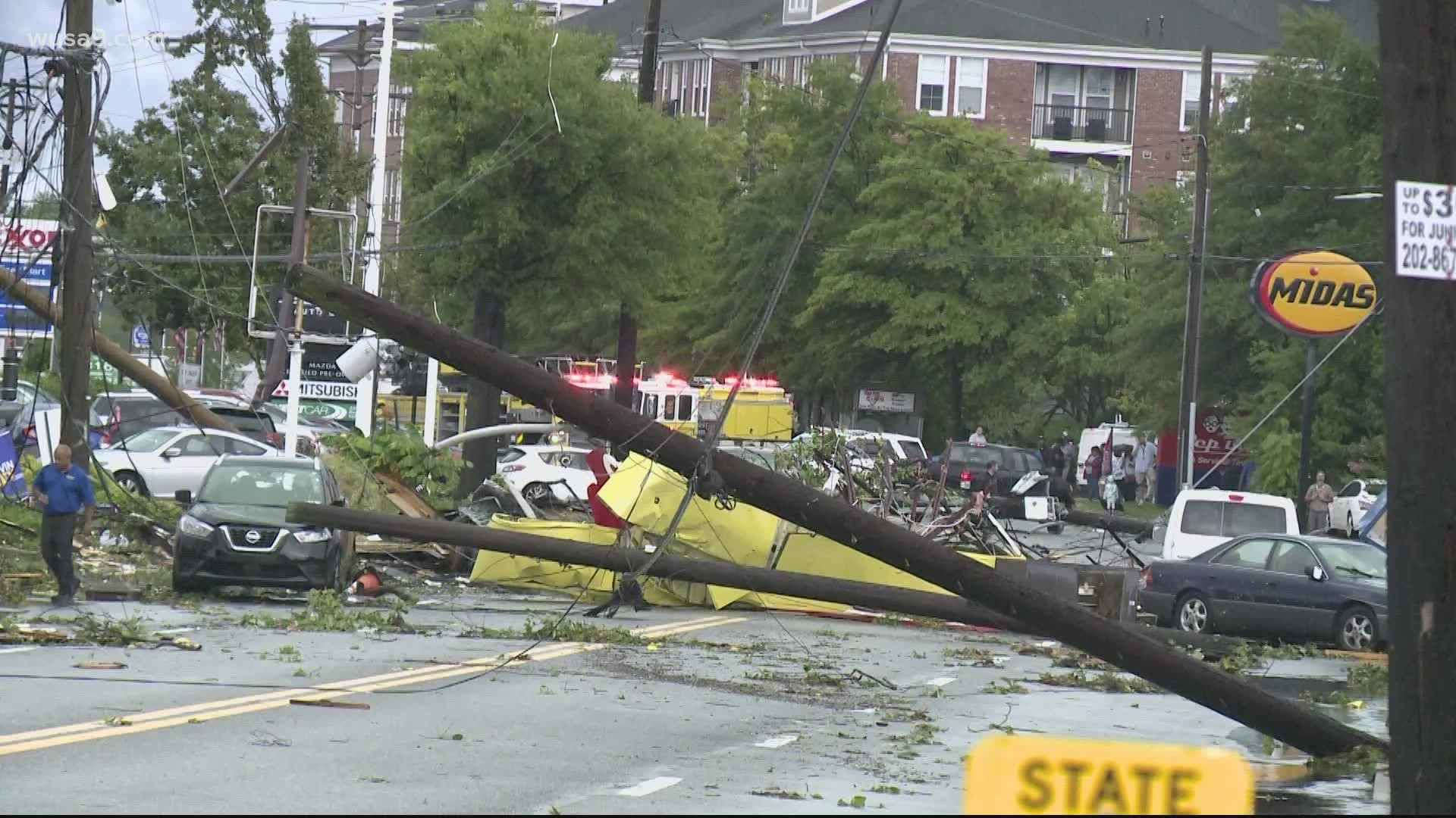 Downed trees and power wires, and damaged buildings, are some of the impacts that are being reported near Annapolis
