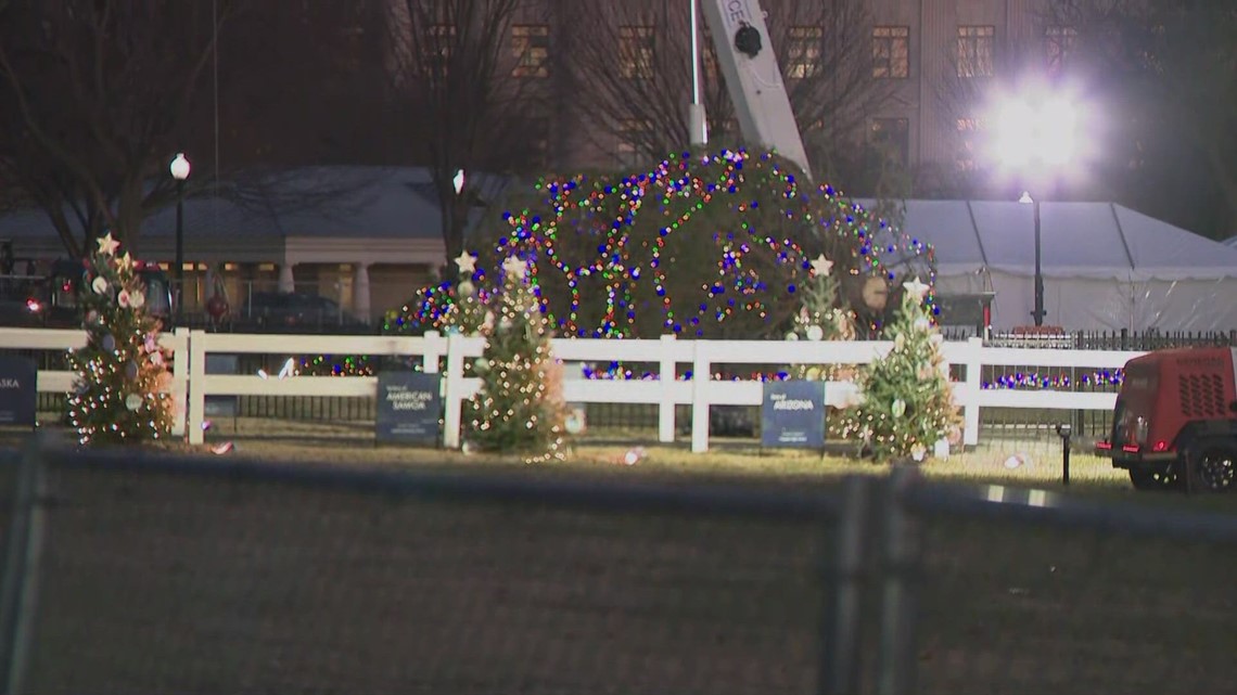 National Christmas Tree falls over with strong gust of wind