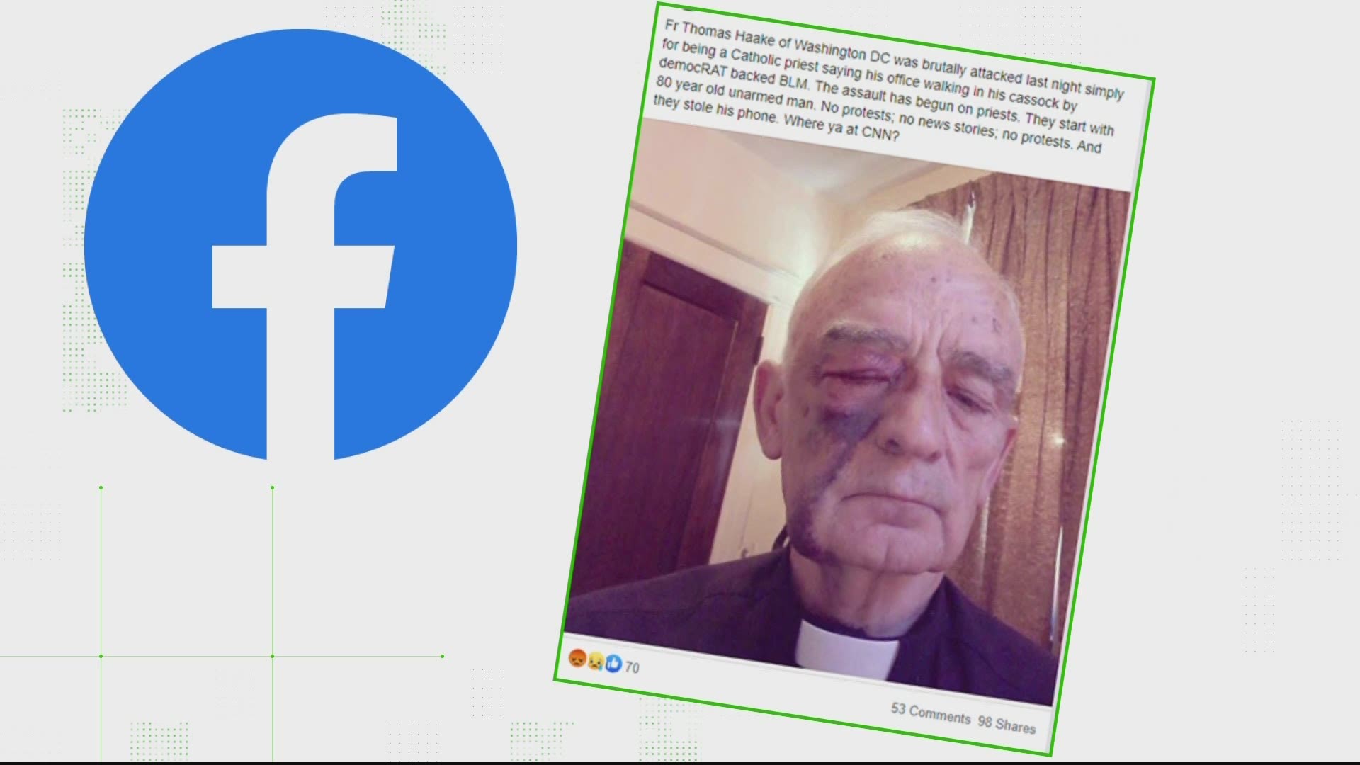 A photo of a man with a swollen right eye, identified by the Archdioceses of Washington as Father Thomas Haake, went viral. Here's what we've verified.