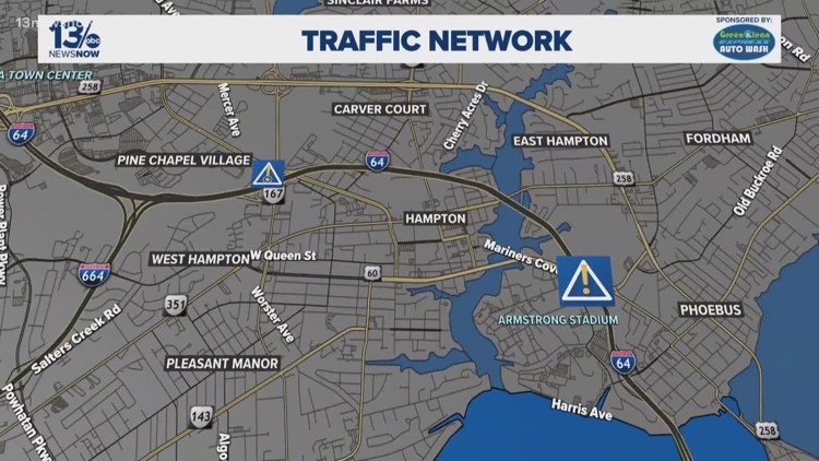 Overnight road closures on I-64 in Hampton set for Tuesday morning
