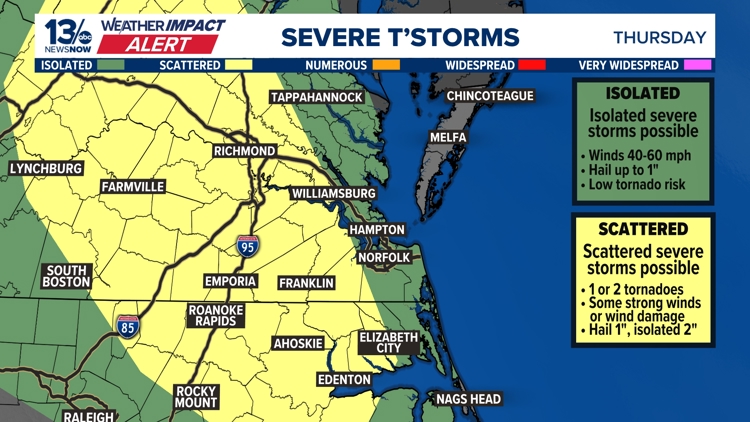 Severe storms could bring hail, damaging winds to Hampton Roads Thursday
