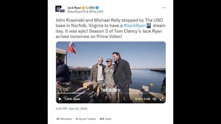 John Krasinski applauds military band performance of 'The Office' theme song in video of Virginia Beach visit