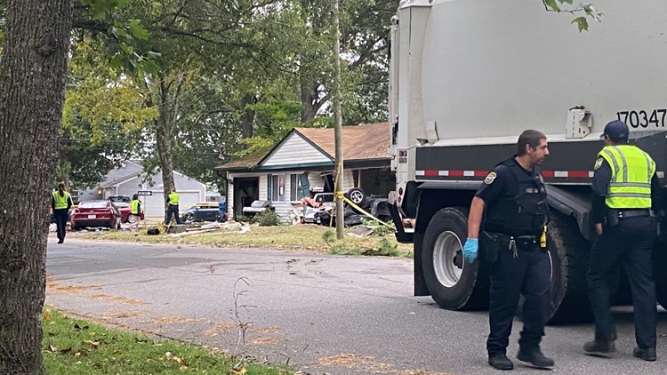Virginia Beach home badly damaged, 2 hurt in multi-vehicle crash involving waste management truck