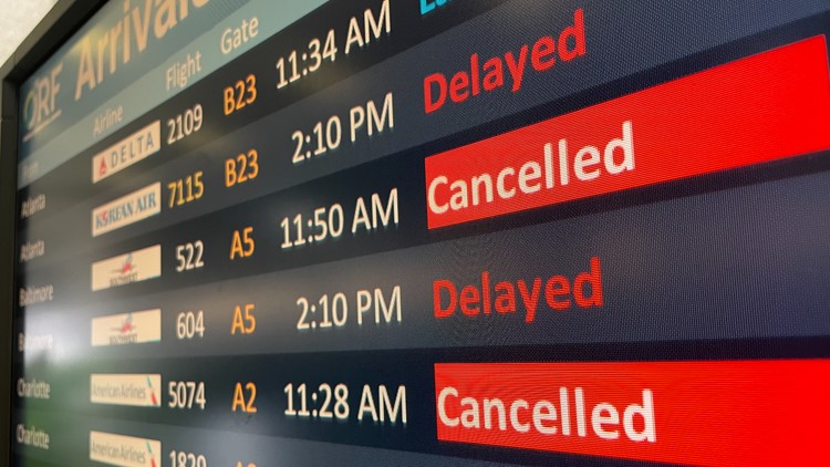 Norfolk International sees continued delays, cancellations after domestic flights paused