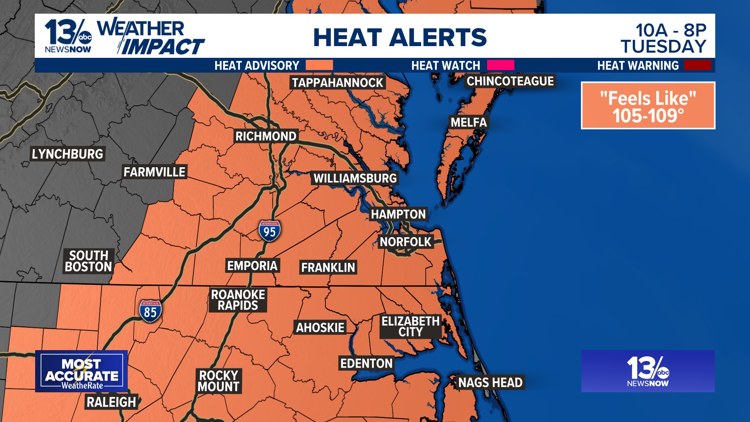 Heat index could reach 108 degrees Tuesday amid heat advisory