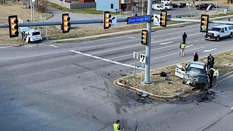 Man severely injured in crash between Chesapeake Police vehicle and van