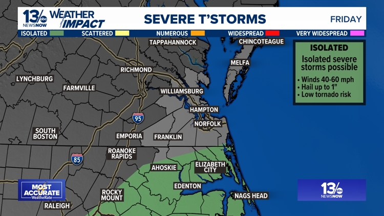 Severe storm risk for Eastern North Carolina Friday afternoon