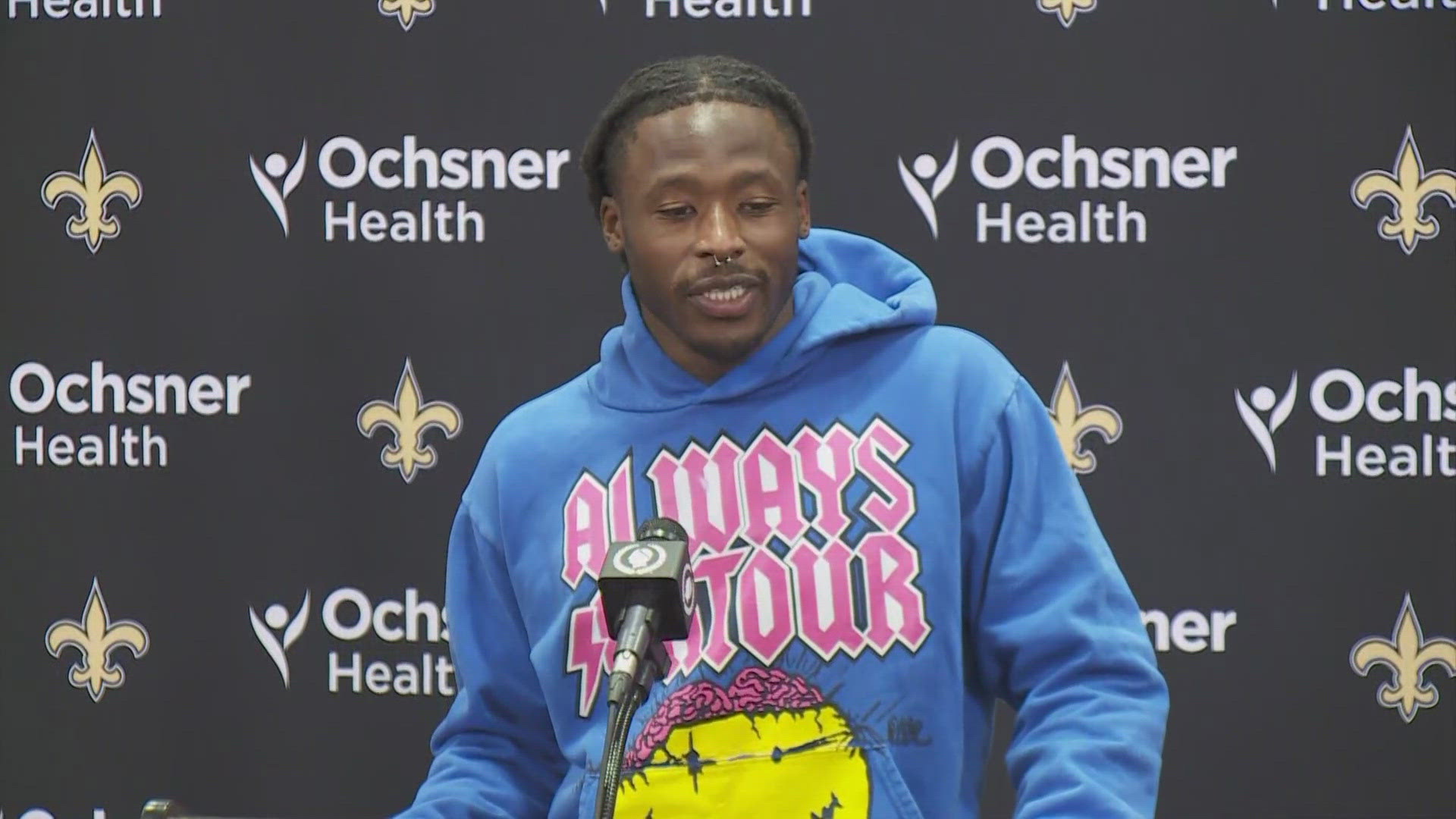 New Orleans Saints running back Alvin Kamara addressed media following practice on Wednesday, Oct. 23, 2024.