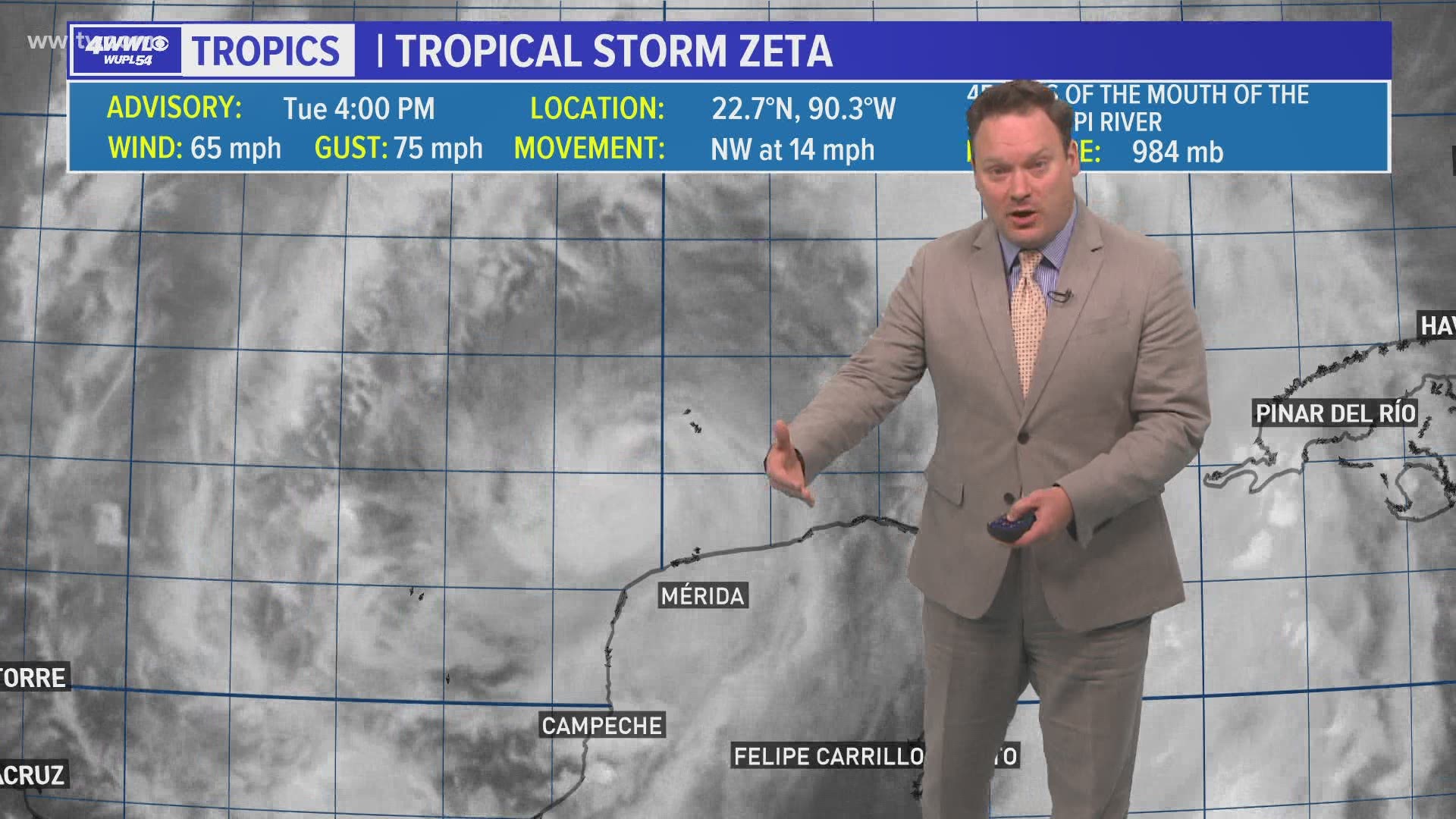 WWL-TV Chief Meteorologist Chris Franklin talks about the timing and expected conditions for Zeta, which is still only a tropical storm but expected to strengthen.