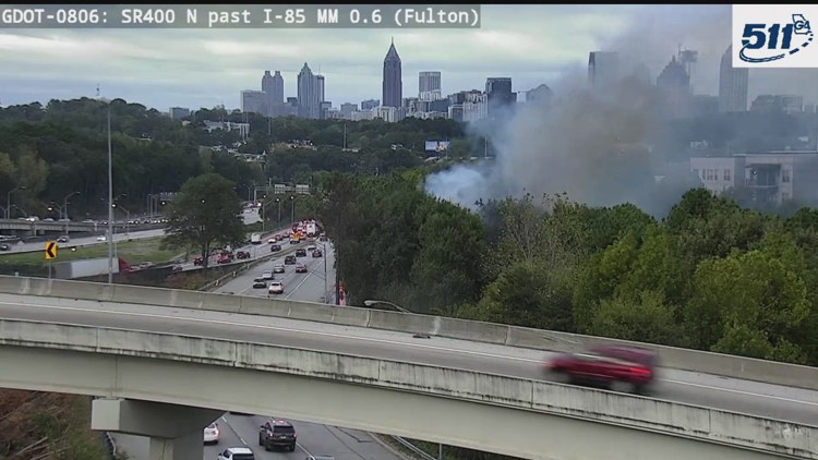 Heavy smoke, flames seen near Georgia 400 SB in Fulton County