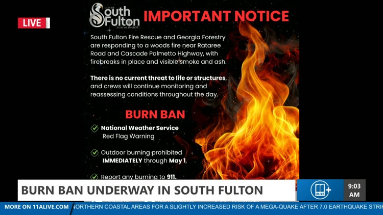 Brush fire burning in South Fulton