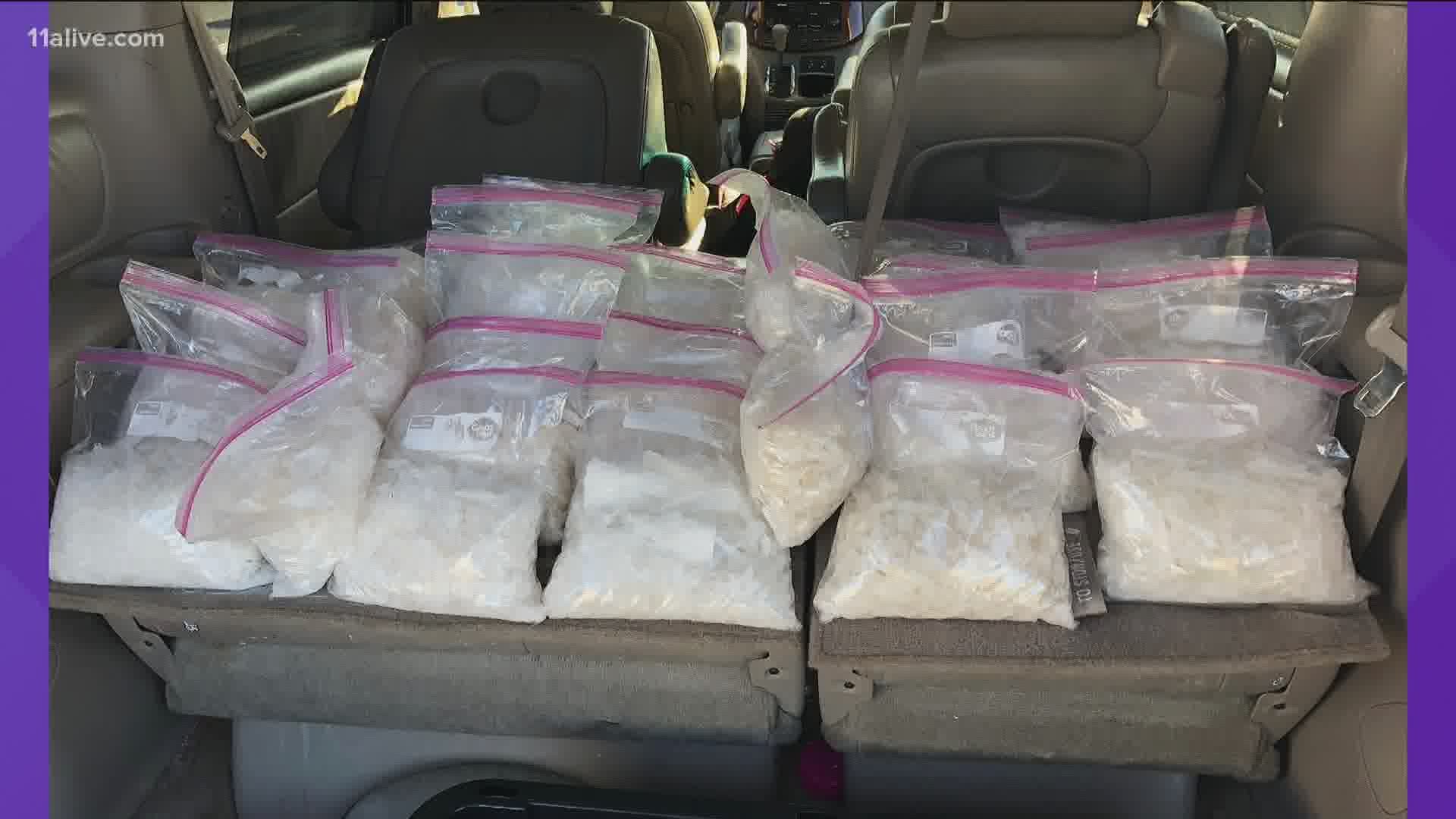 The GBI announced the bust on Friday. Investigators found several pounds of meth, some heroin, guns, and money.