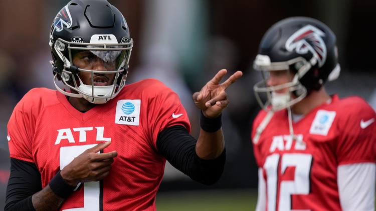Falcons QB Michael Penix Jr. lands at bottom of pile during joint-practice scuffle with Titans