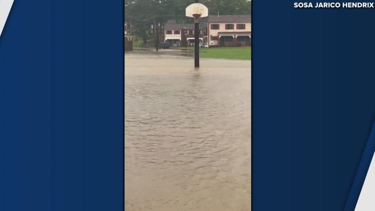 Rain leads to flooding outside Covington apartment complex