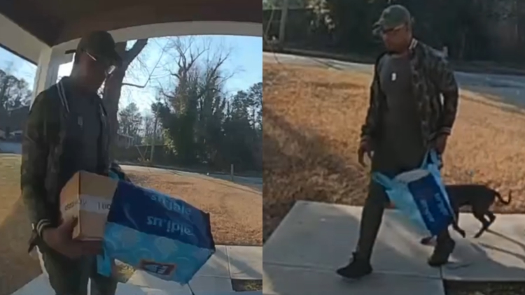 APD asking for tips identifying man who stole packages while walking dog