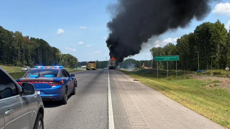 Tractor trailer fire on I-85 North in Troup County