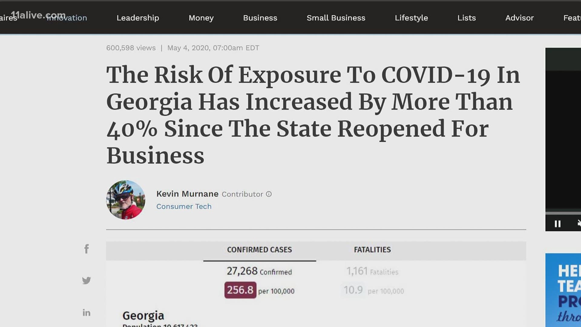 Experts question the numbers Forbes writer used in national article about Georgia reopening.