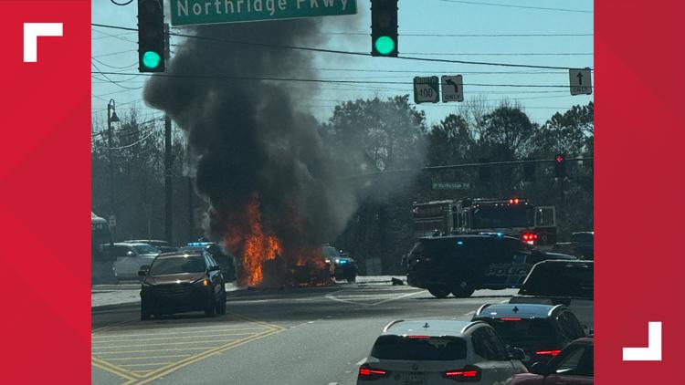 Crash ignites vehicle fire near Dunwoody Place in Sandy Springs