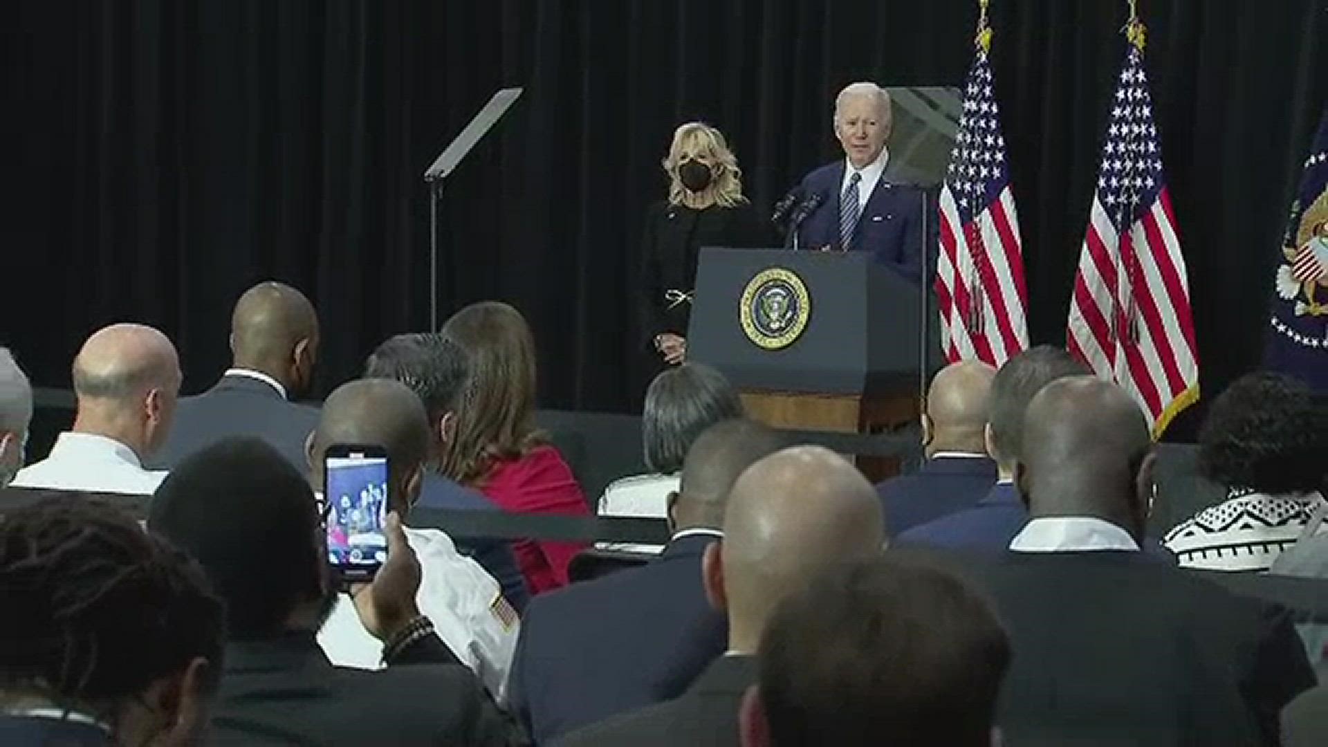 President Joe Biden and first lady Jill Biden paid their respects Tuesday to the 10 people killed in the white supremacist attack in Buffalo.