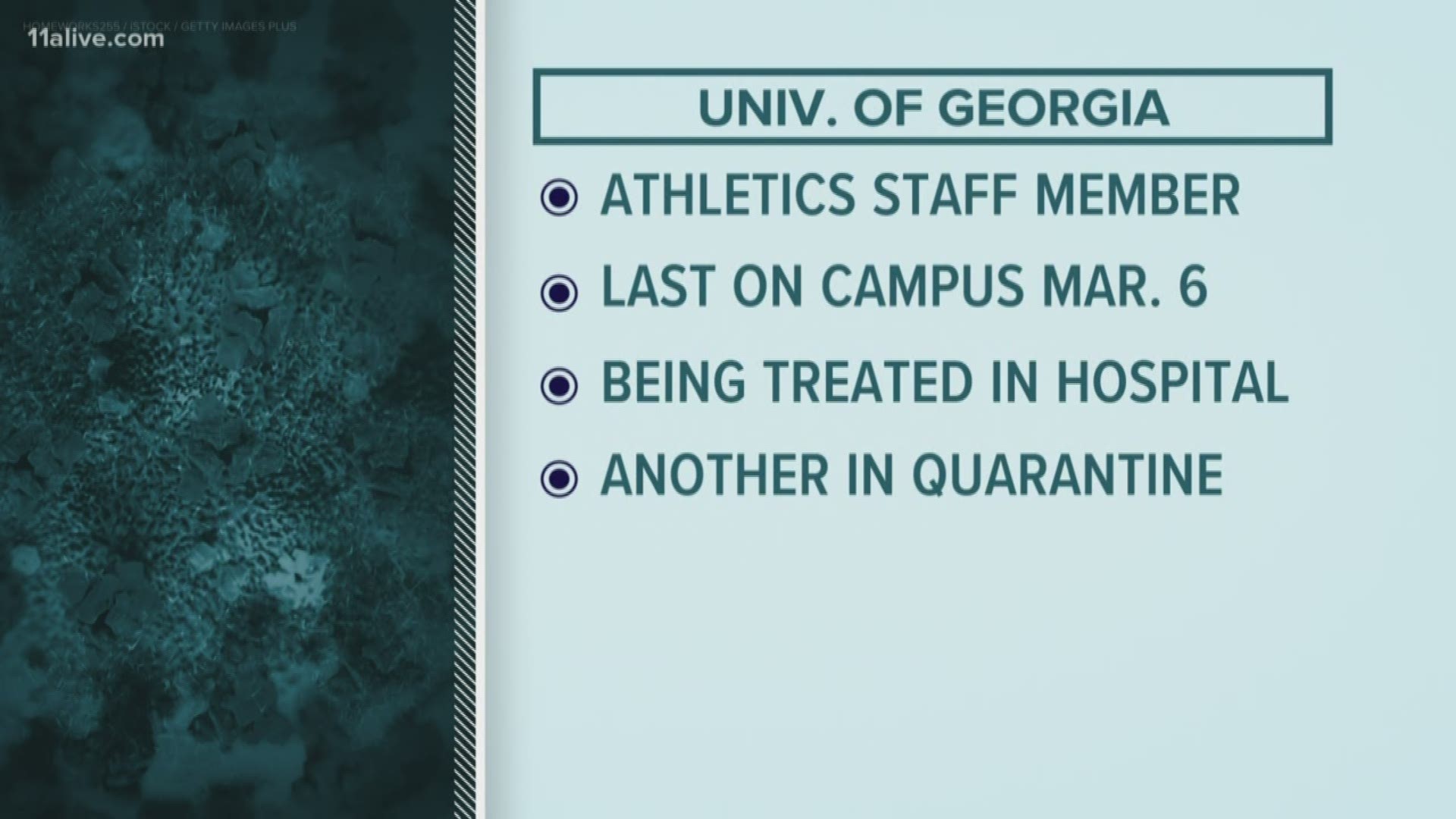 A staff member who works in the athletics department at the University of Georgia has tested positive for COVID-19, the school said in a letter to students.