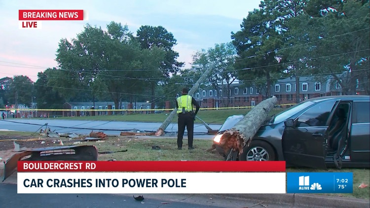 Car knocks down power pole after crash in DeKalb County