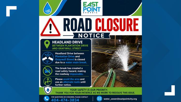 East Point road closed as crews work to fix major water main break