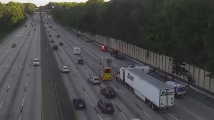 Crash involving overturned ambulance on I-285 in DeKalb County closes multiple lanes