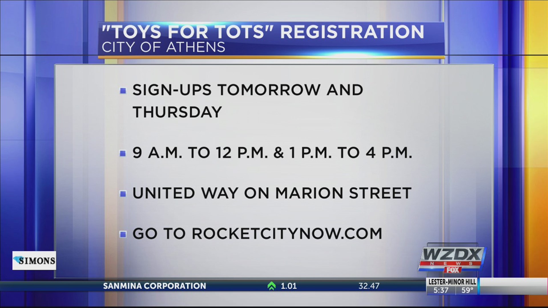 Registration for Toys for Tots in Limestone County will be Wednesday and Thursday.