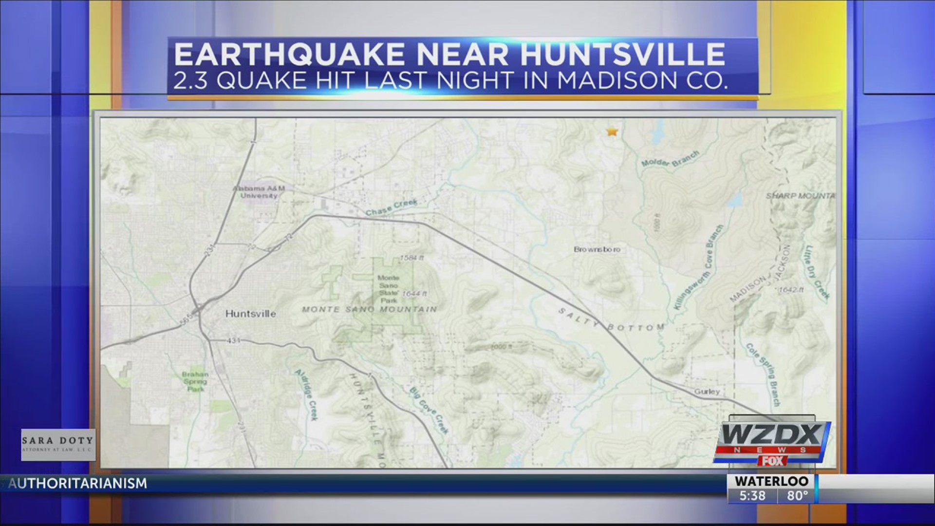 There was a small earthquake near Huntsville Sunday night.