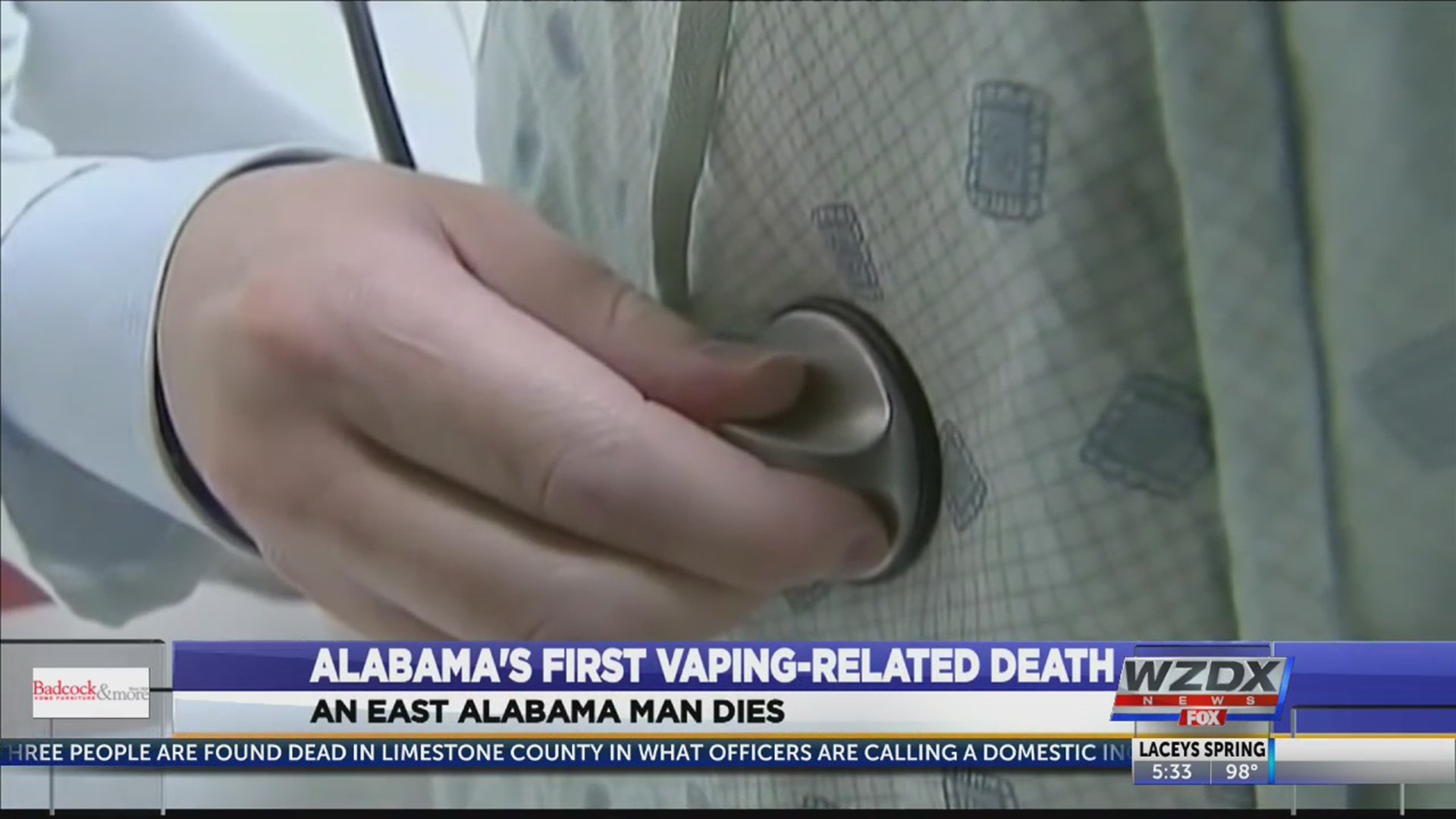 The Alabama Department of Public Health reports an adult man in East Alabama is the state's first death from a vaping-associated injury.