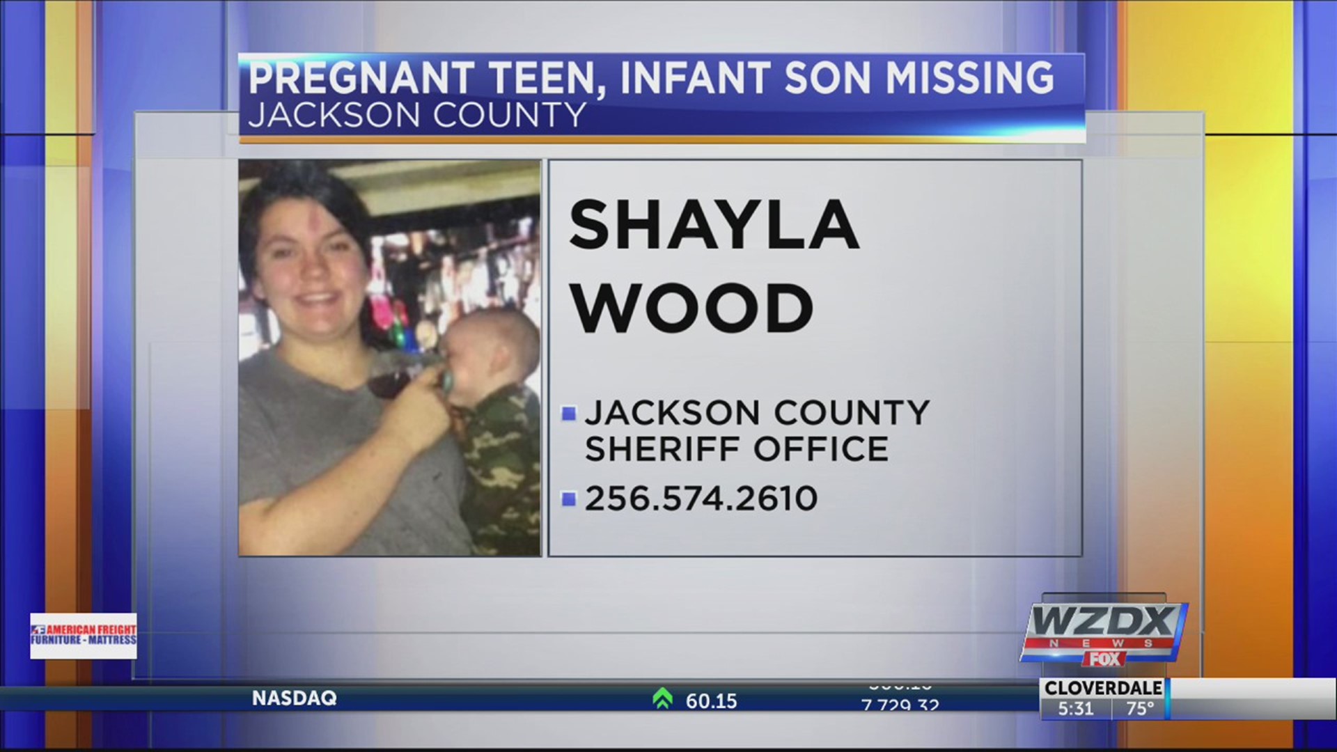 17-year-old Shayla Wood, who is 8 months pregnant, and her 9-month-old son are missing from Flat Rock, AL. If you have any information on their whereabouts, please contact police.
