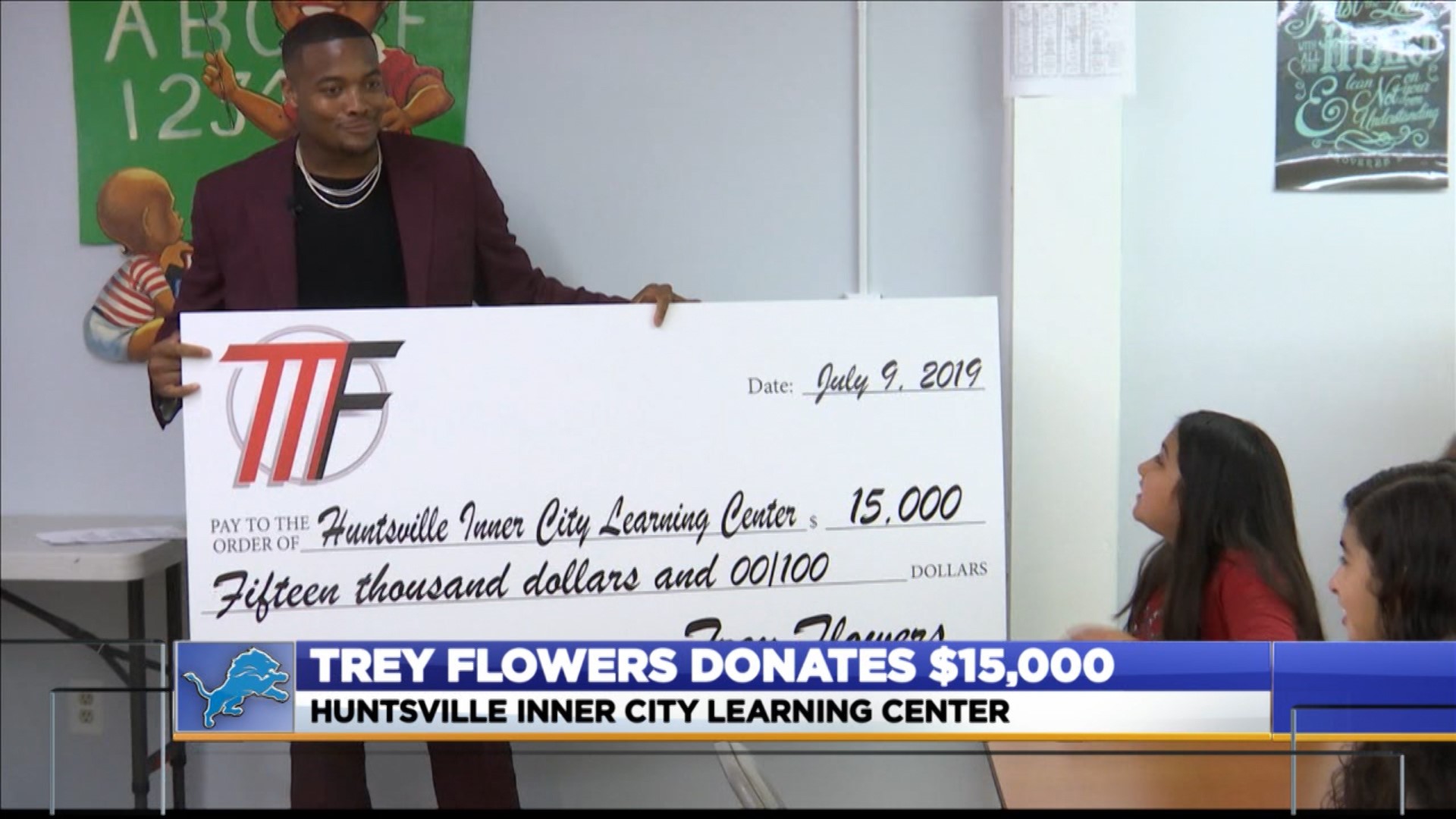 Huntsville native and current Detroit Lion Trey Flowers spoke to 70 students Tuesday at the Huntsville Inner City Learning Center. After he spoke with the students, the Super Bowl Champion donated $15,000 to the center.