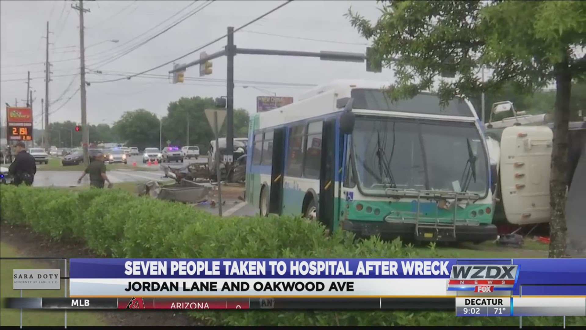 A bus crash on Jordan Lane in Huntsville sent seven people to the hospital Monday afternoon.