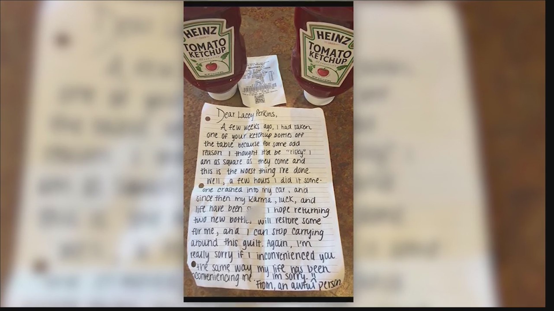 A ketchup thief's apology note is going viral. Yes, ketchup...you can call it "ketchup karma."
